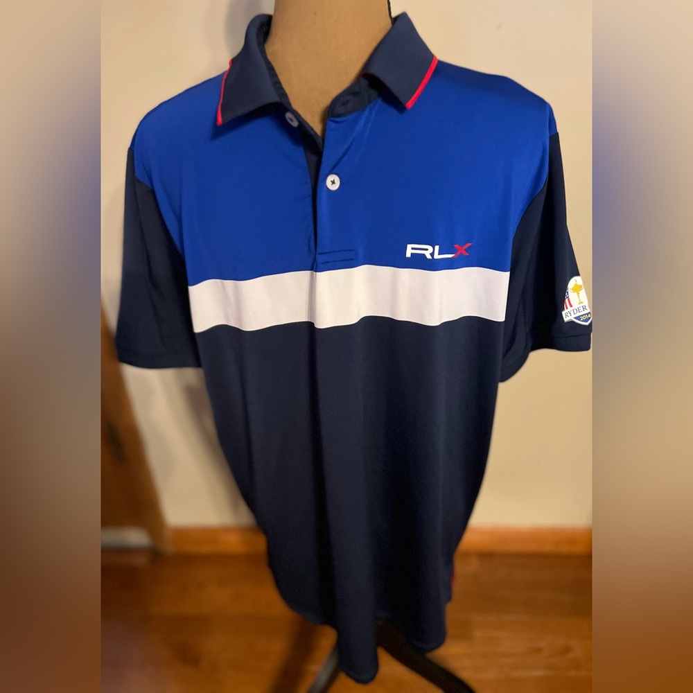RLX Ralph Lauren Shirt Mens Med Blue Golf Ryder Cup 2014 Near Perfect Cond